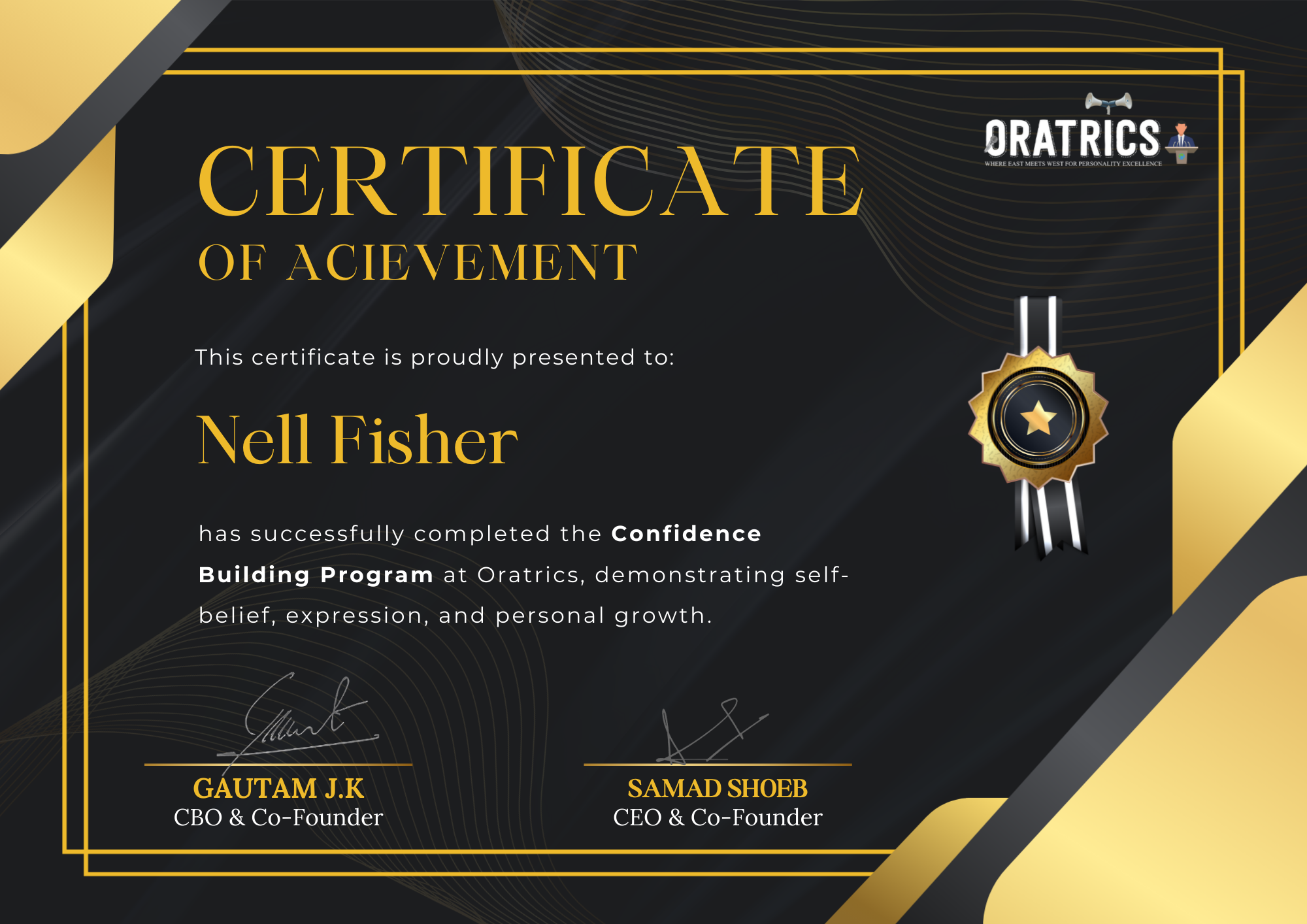 Oratrics Confidence Building Certificate