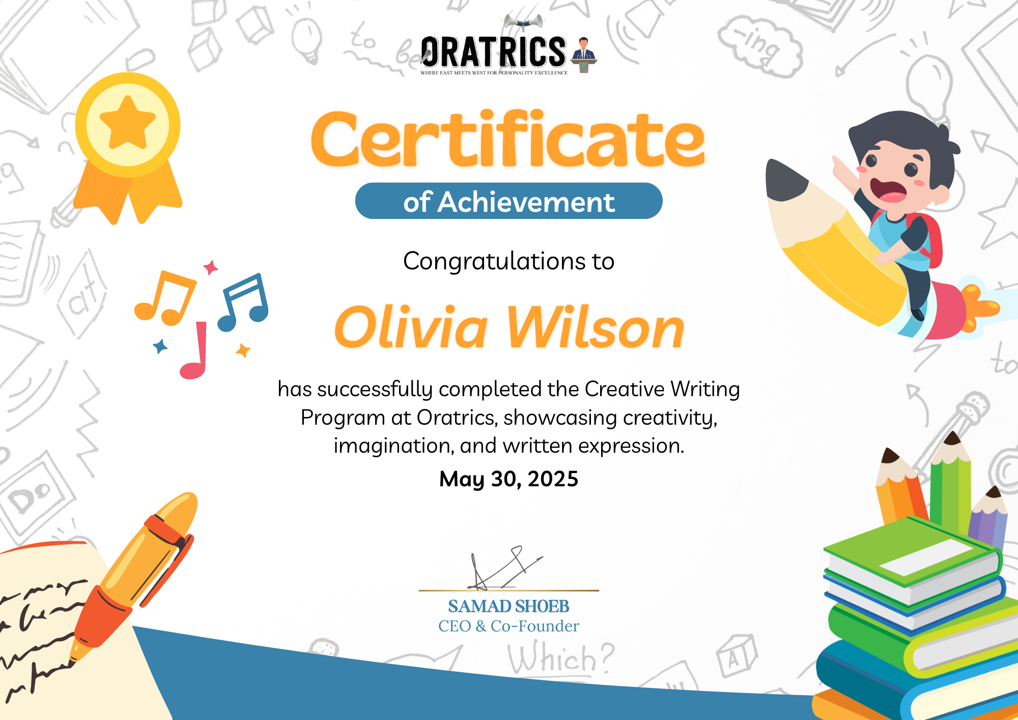 Oratrics Creative Writing Excellence Certificate