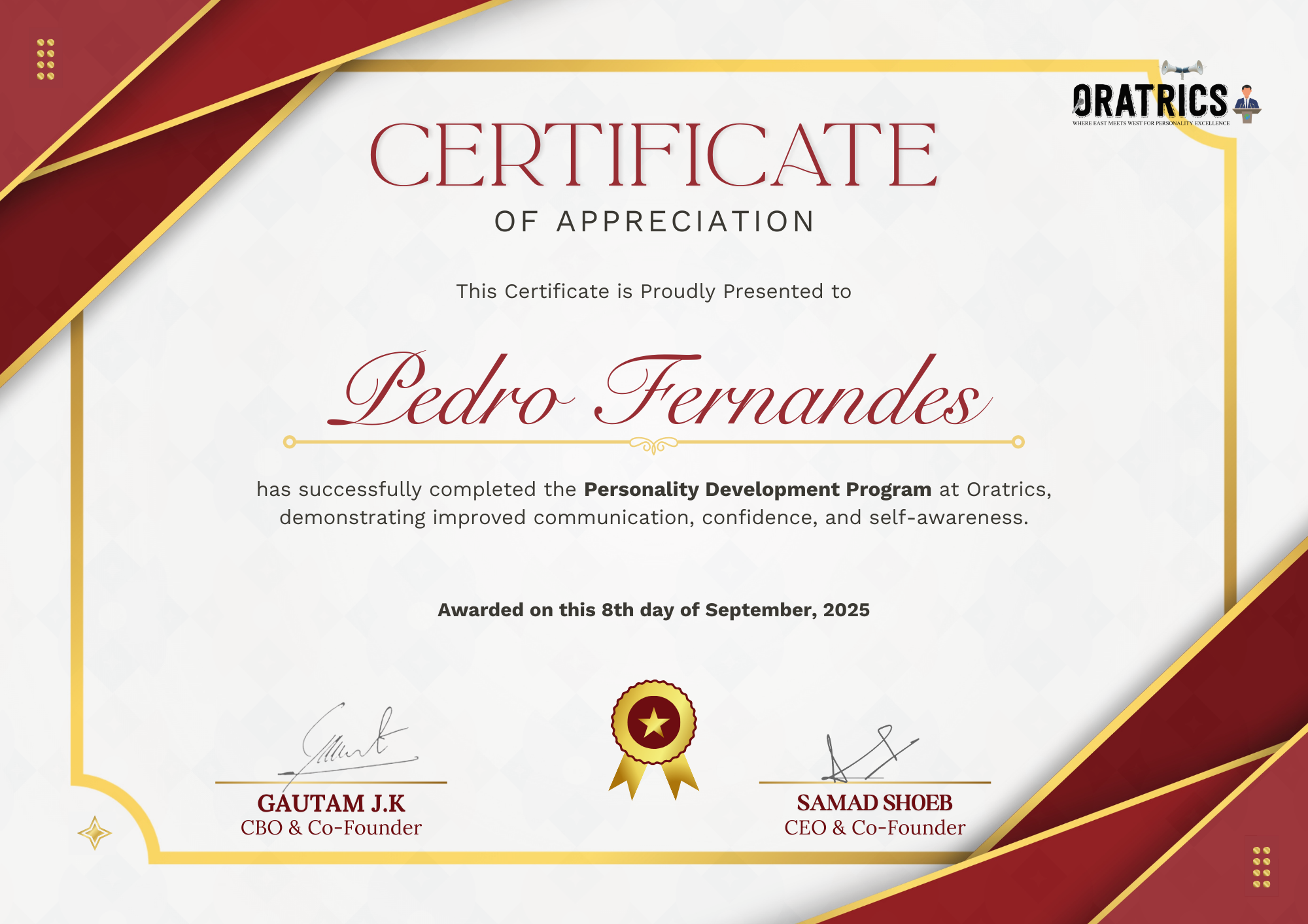 Oratrics Personality Development Certificate