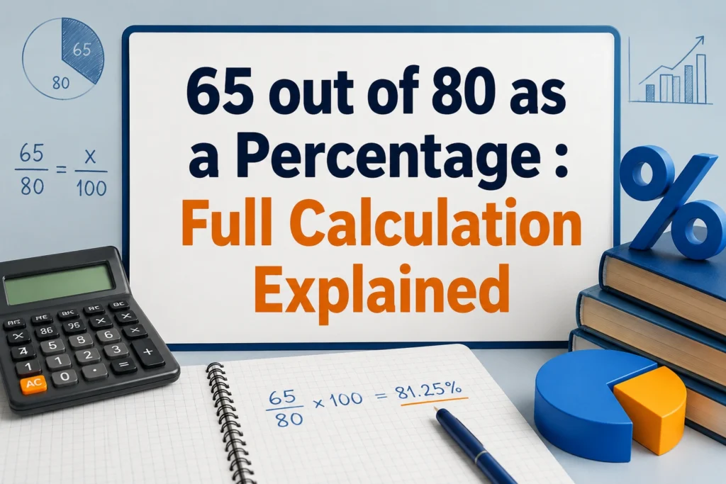 65 out of 80 as a percentage explained with a simple calculation, showing 81.25% as the final answer - Oratrics