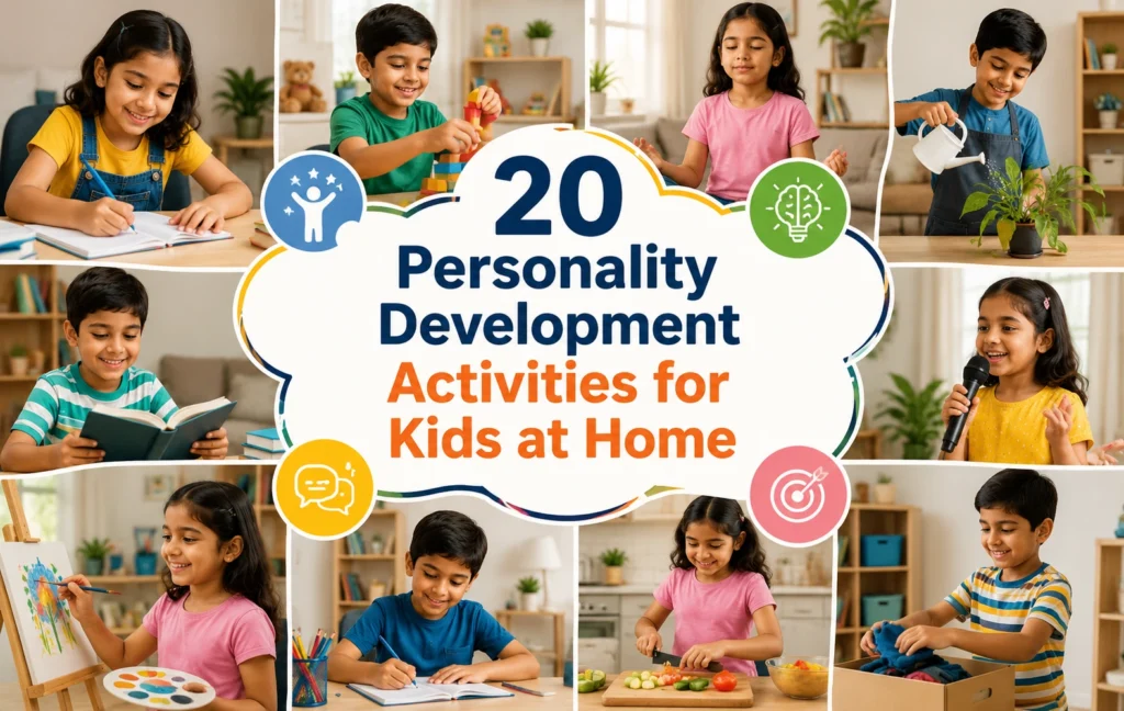 Kids doing personality development activities at home with parents