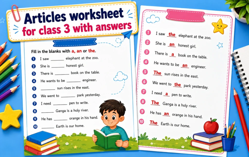 Complete guide for articles worksheet for class 3 with answers - Oratrics