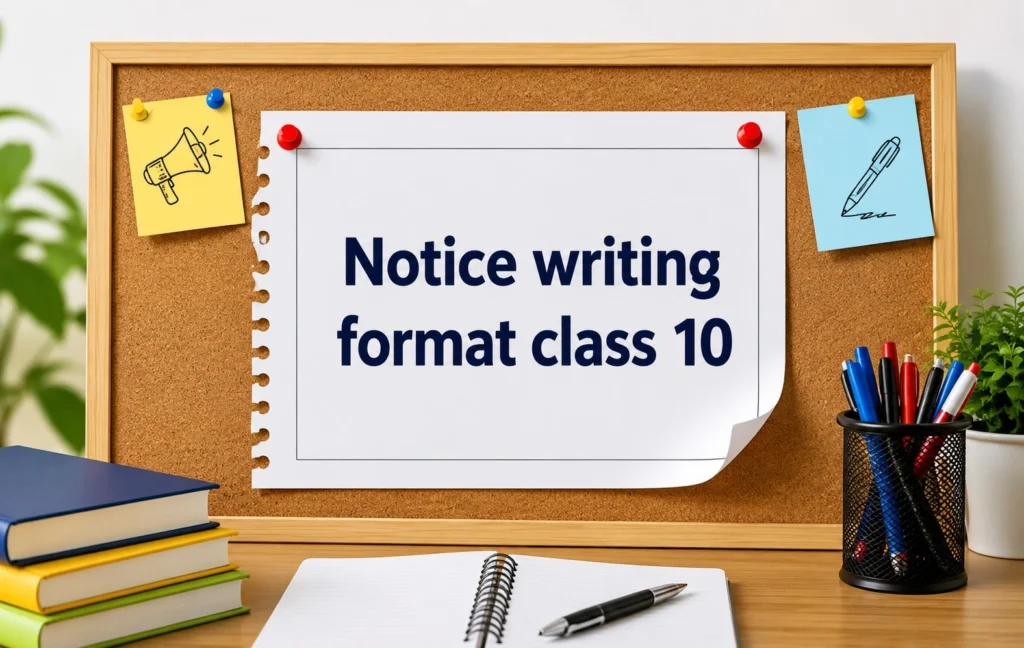 Notice writing format class 10 with proper layout, headings, and essential details