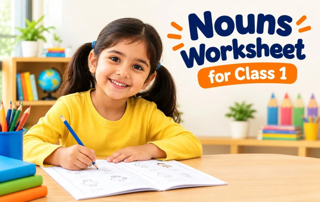 Nouns worksheet for class 1 with simple exercises and examples for young learners