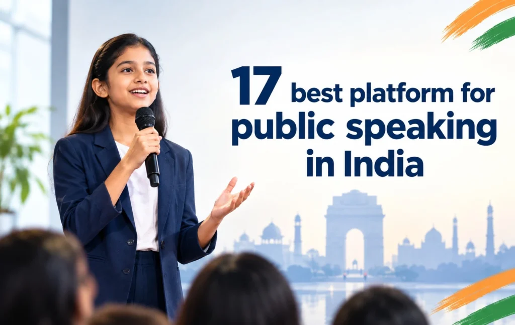 17 best platforms for public speaking in India featuring a speaker addressing an audience