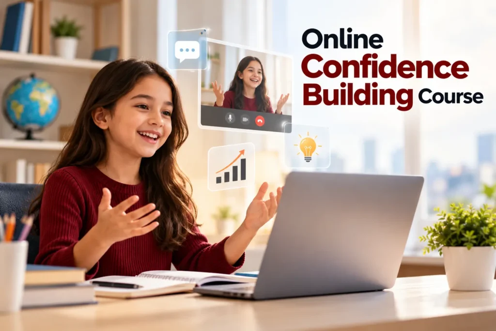 Online confidence building course for children with virtual learning and public speaking activities
