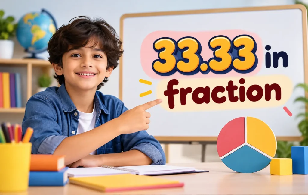 33.33 in fraction explained with a student learning decimal-to-fraction conversion in a classroom