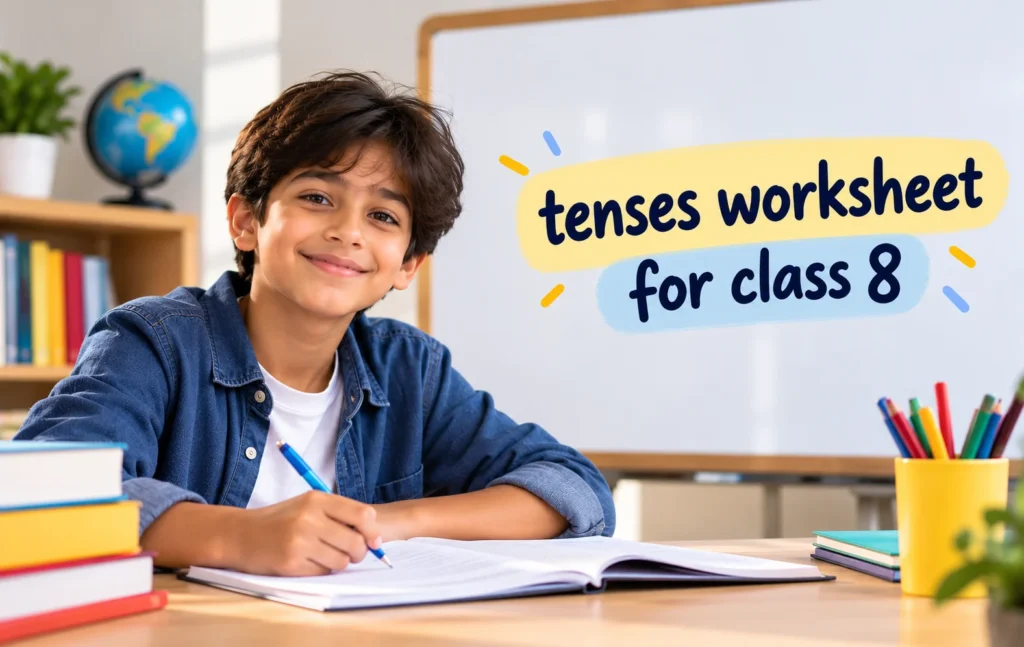 Tenses worksheet for Class 8 students to practice English grammar and verb tenses